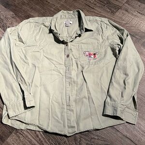 Christopher & Banks Shirt Top Blouse Dog Button Up Green Women's Size M
